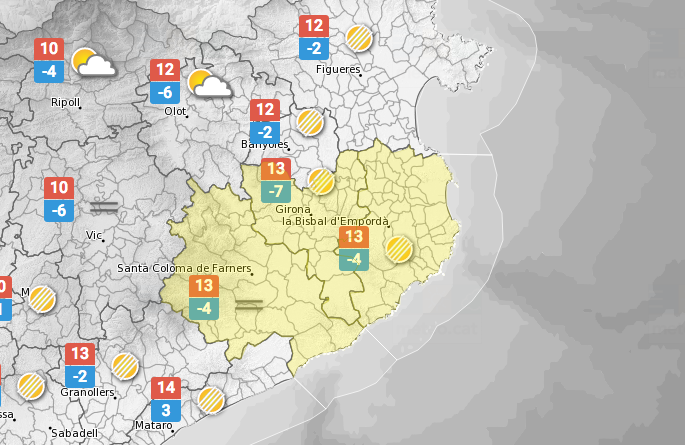 Predicció del METEOCAT pel dissabte al matí