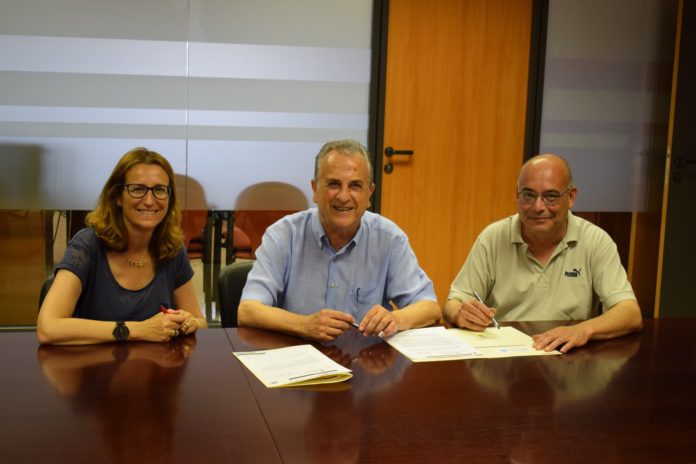 Anna Maria Mercader, regidora cultura i presidenta de l’Organisme Autònom Can Quintana Museu de la Mediterrània; Josep Garganta gerent Enplater i Josep Martinoy regidor de l’Espai Ter.