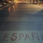 Pintades feixistes al Jardí 1 d'Octubre de Palamós | Imatge del CDR Palamós Calonge