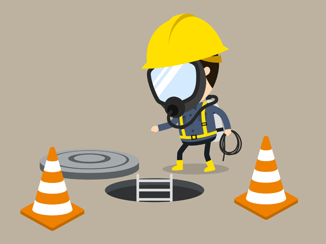 Wear the enclosed space safety equipment