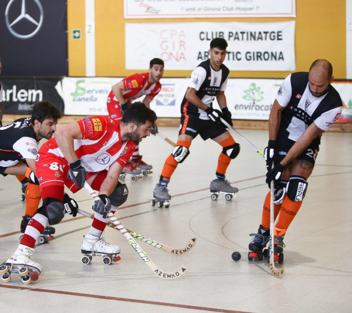 Hoquei sobre patins Ok Lliga. .Play-out de descens primer partit. Girona - Palafrugell. Fotos de jugadors dels dos equips