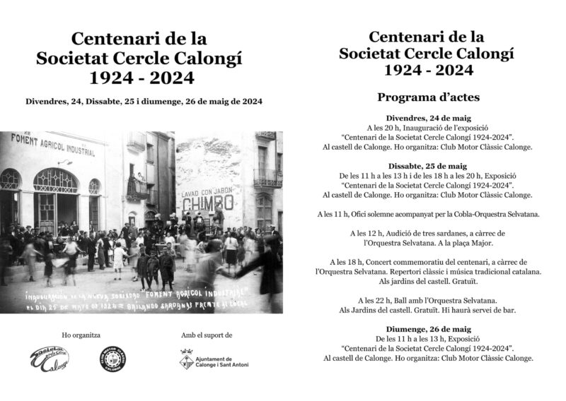 Programació del centenari de la Societat Cercle Calongí